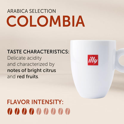 illy Whole Bean Coffee, Colombia Single Origin Medium Roast, 8.8oz, 6 Pack | 100% Arabica, Premium Italian Coffee, Ideal for Espresso, Drip, Moka and French Press Brewing