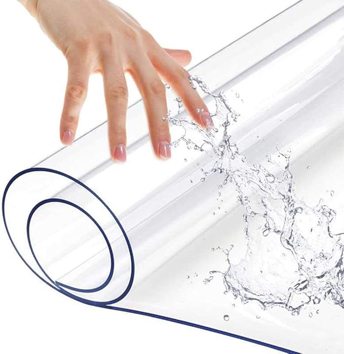 Leoewo 24x63 Inch Crystal PVC Table Cover Pad Clear Table Top Protector Furniture Protective Desk Cover Mat Waterproof Wipeable Non-Slip Vinyl Dining Coffee Table Protection Mat Rectangle