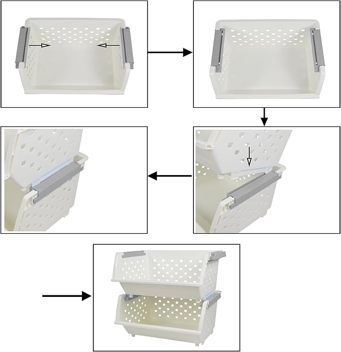 3-Pack Plastic Stackable Storage Basket, White Stacking Organizer Basket