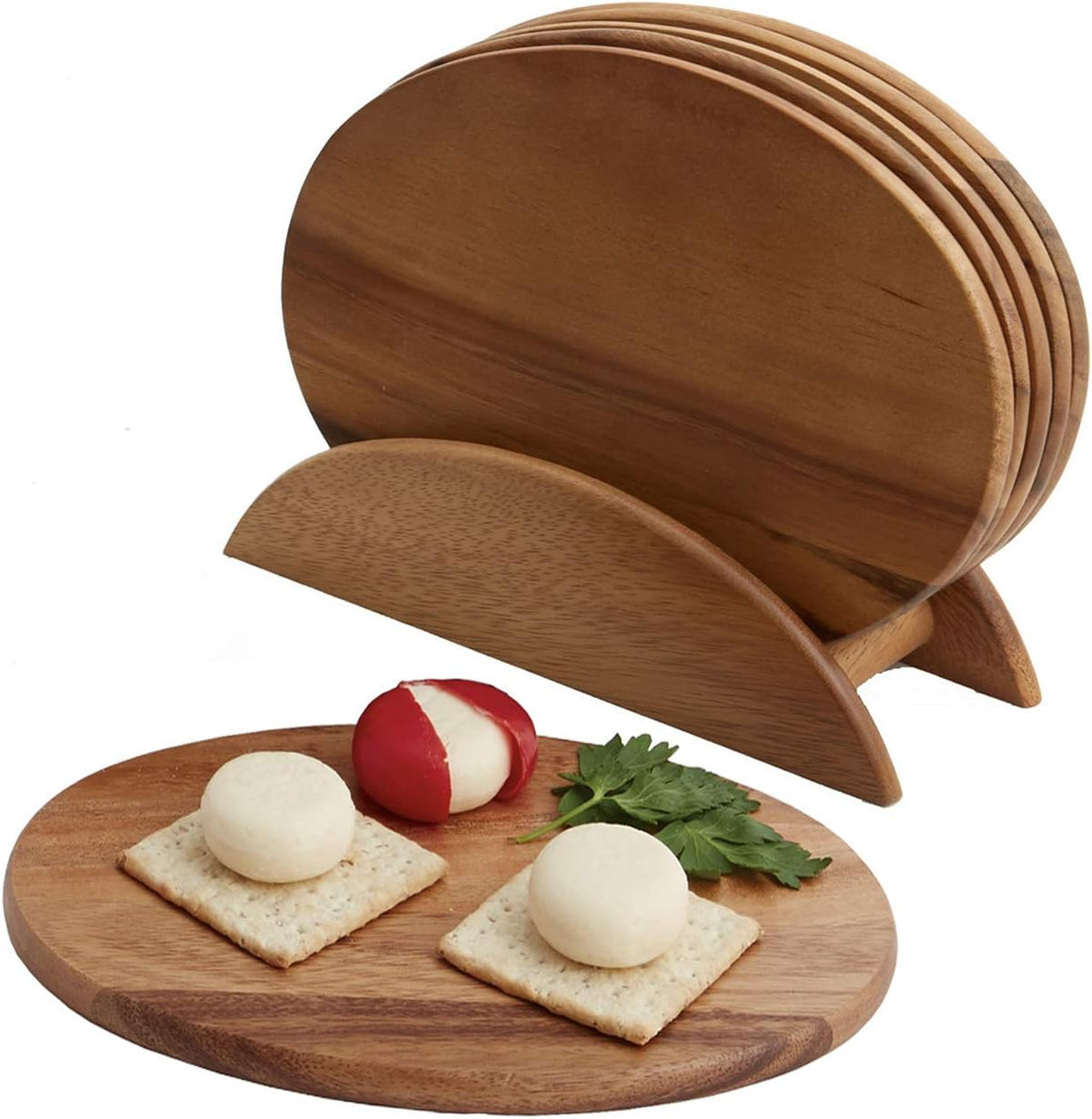 Woodard &amp; Charles 6 Acacia Wood Serving Boards w/Stand, 7 Pc, 10 Pack
