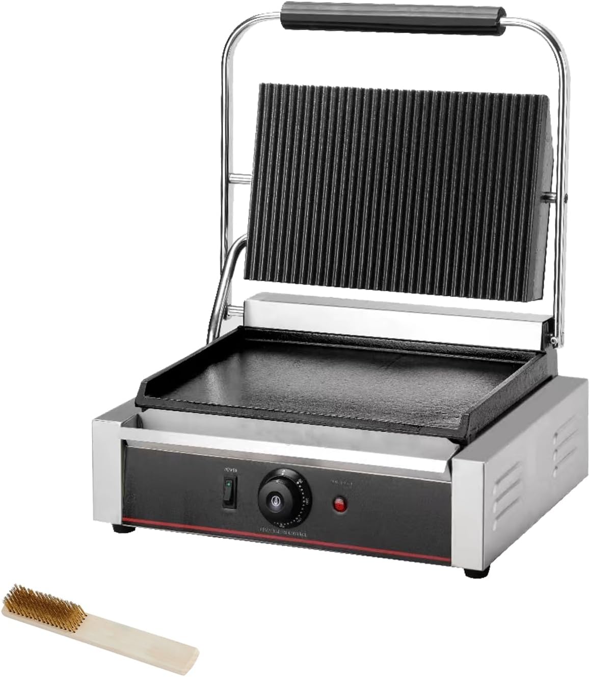 Commercial Panini Contact Grill Large Sandwich Press Panini Maker Machine Electric With Ribbed Top And Bottom Plate (Ribbed Top&Smooth Bottom)