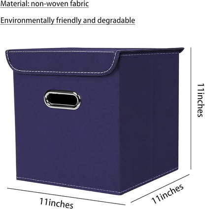 Closet Organizers Fabric Storage Bins With Lids Collapsible Cube Storages Organizer Basket With Handles,Storage Boxes for Clothes Storage,Office,Toys,3 Pack,（Navy Blue