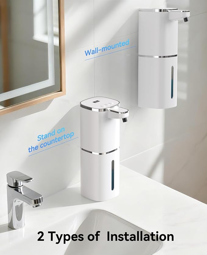 Luxspire Automatic Foaming Soap Dispenser, Touchless Foam Soap Dispenser, Rechargeabled 9 Adjustable Levels & IPX5 Waterproof Wall Mounted 420ml Soap Container for Bathroom, Kitchen and Hotel, White