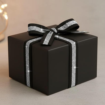 Black Silver Glitter Grosgrain Ribbon 5/8" x 10 Yards - No-Shed Cheer Ribbon for Cheerleading Hair Bows, New Years Party Decorations, Homecoming Mum Supplies, Team Spirit Crafts Gift Wrapping