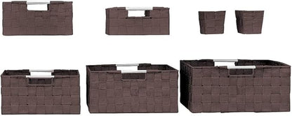 Sorbus Storage Baskets for Organizing (Set of 7), Mesh Hand-Woven Design, Linen Closet Organizers and Storage, Organizer Storage Baskets for Shelves, Variety Pack Organizers and Storage (Chocolate)