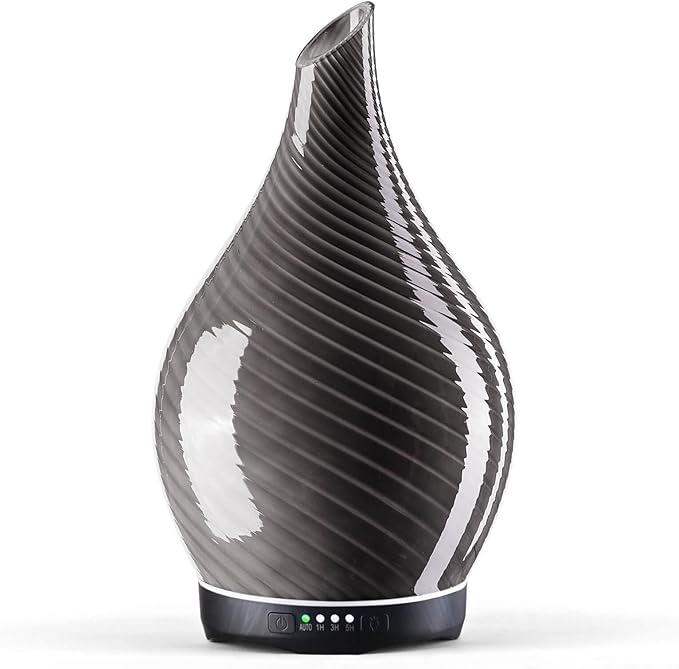 Porseme 280ml Essential Oil Diffuser Glass Color Changing Aroma Air Diffusers Aromatherapy Ultrasonic Cool Mist Humidifier 7 Running Hours Waterless Auto-Off for Sleeping, Yoga, Office (Pure Grey)