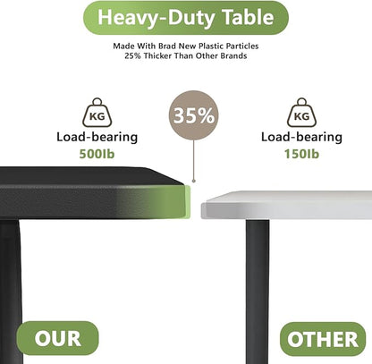 5ft Folding Table, Heavy Duty Plastic Card Table with Foldable Steel Legs, Metal Frame Support up to 500 lb, Portable for Indoor, Outdoor, Picnic, Camping, Dining, Party, Black