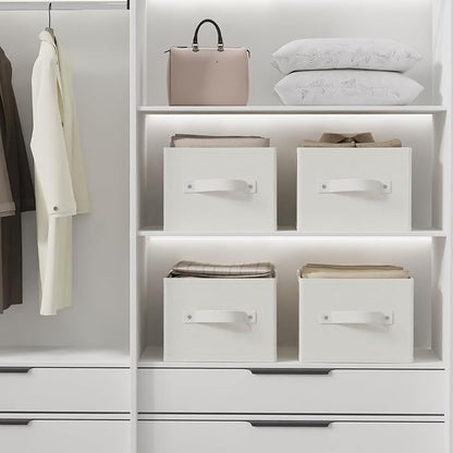 Foldable Closet Organizer, 3 Pack Cube Storage Bin, Clothes Basket for Shelves with 2 Handles, Saving Space, White & Ivory, 18.5 x 11 x 7.9 In, XSNY11WL-3