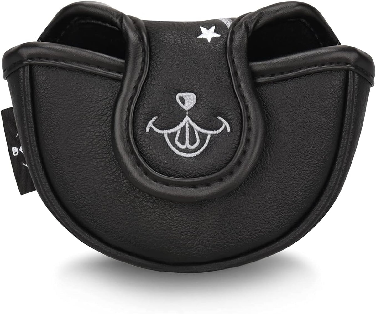 BIG TEETH Putter Cover Mallet Putter Cover Half Mallet Small Golf Headcover, Mini Club Head Protector Magnetic Closure Black Leather for Odyssey White Hot #5 Golf Rossie Tour Edge Chipper etc