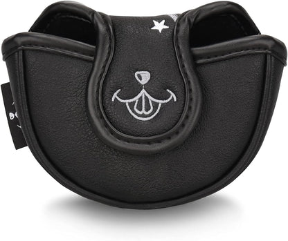 BIG TEETH Putter Cover Mallet Putter Cover Half Mallet Small Golf Headcover, Mini Club Head Protector Magnetic Closure Black Leather for Odyssey White Hot #5 Golf Rossie Tour Edge Chipper etc
