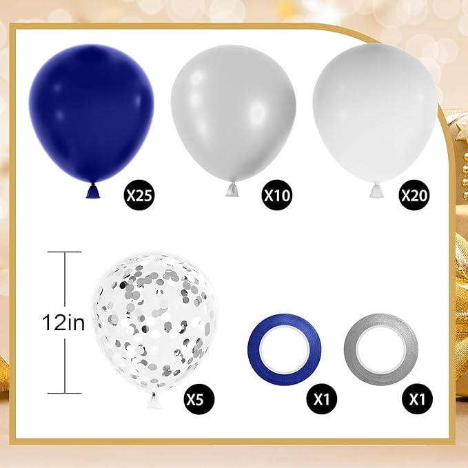NACHLYNN 60 Packs Navy Blue Party Confetti Balloons 12 Inches Birthday Balloon for Baby Shower Birthday Blue and White Graduation Party Decorations