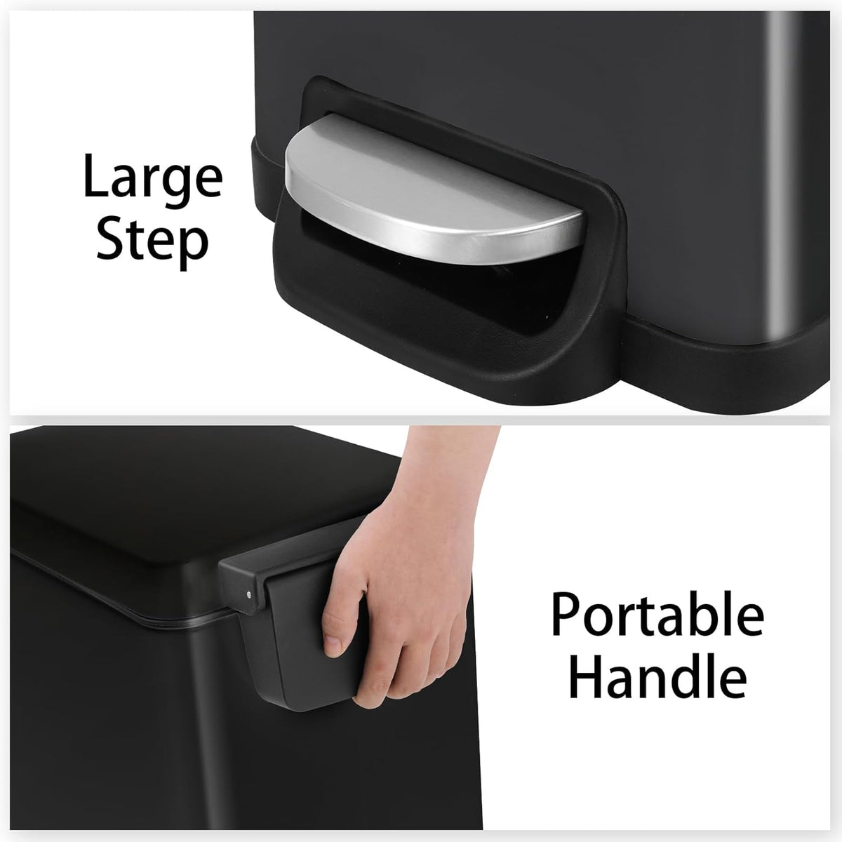 Arlopu 13.2 Gal Slim Kitchen Trash Can with Lid, 50L Stainless Steel Garbage Can, Large Kitchen Rubbish Can, Step Trash Bin w/Foot Pedal and Inner Bucket, Bathroom Trash Can Airtight (Black)