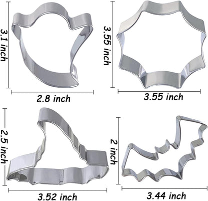 Halloween Cookie Cutters Large 7Pcs, Bat Pumpkin Magic Hat Cat Cookie Cutter, Sturdy Easy to Clean & Demold Pancake Dough Molds for Halloween Baking