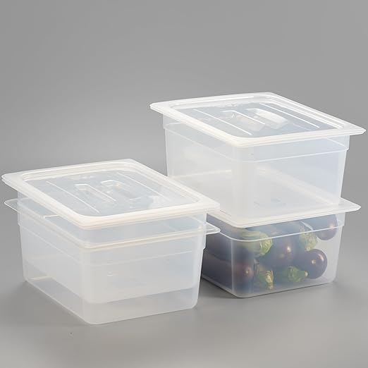 CURTA 4-Pack 1/2 Size 6" Deep Food Pan with Handled Lid – NSF Commercial-Grade Translucent Polypropylene, Stackable Freezer-Safe Storage for Restaurants, Catering & Buffets