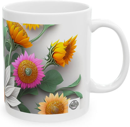11 OZ Novelty Coffee Mugs - Christmas Gift (3-D Flower)