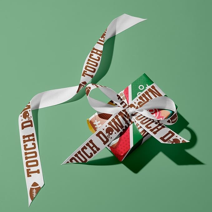 Football Ribbon for Crafts, 6 Pack (5/8 Inch x 3 Yards Each), Grosgrain Sports Theme Ribbons, Touchdown Field Love Design, for Hair Bow, Team Party Decorative, DIY Game Day Gift Wrapping