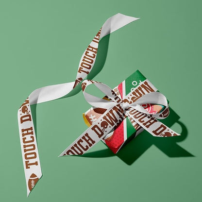 Football Ribbon for Crafts, 6 Pack (5/8 Inch x 3 Yards Each), Grosgrain Sports Theme Ribbons, Touchdown Field Love Design, for Hair Bow, Team Party Decorative, DIY Game Day Gift Wrapping