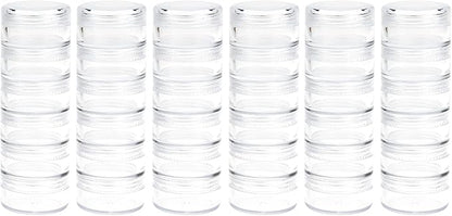 Fengek 6 Sets 6 Layer Stackable Plastic Containers, 10G/10ML Clear Cosmetic Storage Box Round Organizer Jars for Beads, Buttons, Small Jewelry Findings