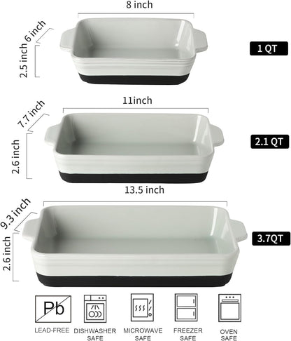 HVH Baking Dish Set, 9x13 Baking Dish, Large Casserole Dishes for Oven, Ceramic Lasagne Pan Deep, Baking Dishes for Casseroles 13 x 9, Ceramic Bakeware Set of 3, Farmhouse Style (Black Pottery)
