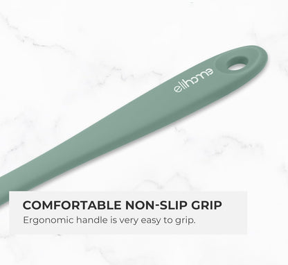 Elihome Skinny Silicone Spoonula - Non-Stick Heat Resistant Silicone Scraper Spatula for Mixing, Serving, Scraping, Stirring, and More - 11 Inch, Sage Green