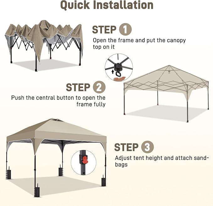 10x10FT Canopy Tent, 1-Button Push Instant Pop Up Canopy with 4 Sandbags, Easy Setup Outdoor Gazebo Shelter