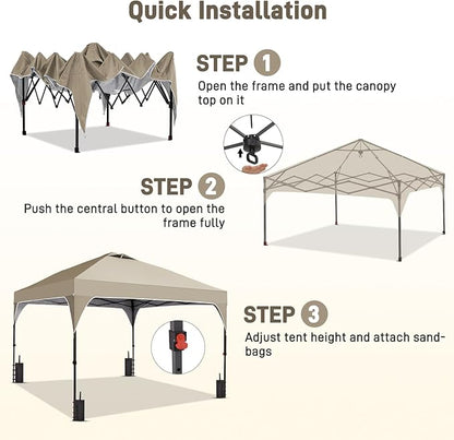 10x10FT Canopy Tent, 1-Button Push Instant Pop Up Canopy with 4 Sandbags, Easy Setup Outdoor Gazebo Shelter