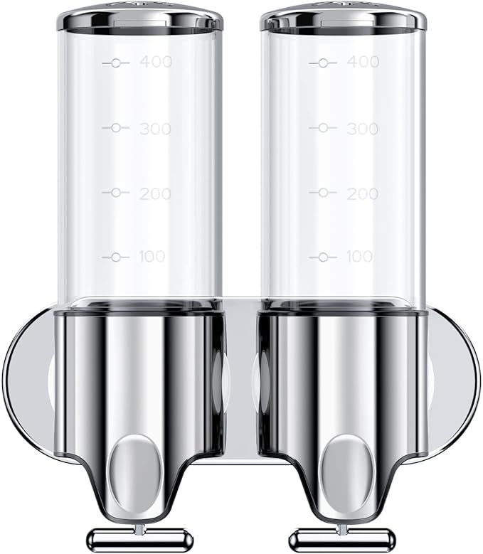 2 in 1 Chamber Wall Mounted BathroomShower Pump Dispenser,Dispensers for The Shower,Shampoo and Conditioner Dispenser,Shower Dispenser 3 Chamber no Drill