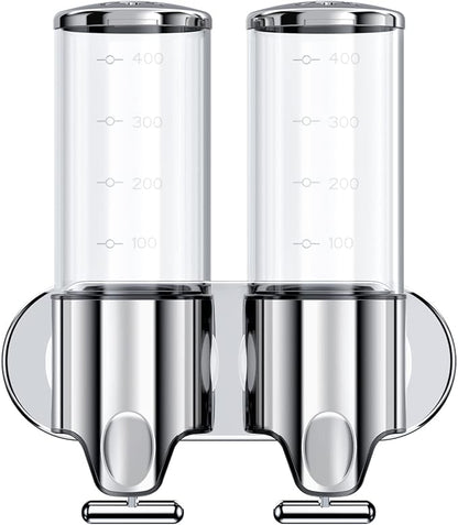 2 in 1 Chamber Wall Mounted BathroomShower Pump Dispenser,Dispensers for The Shower,Shampoo and Conditioner Dispenser,Shower Dispenser 3 Chamber no Drill