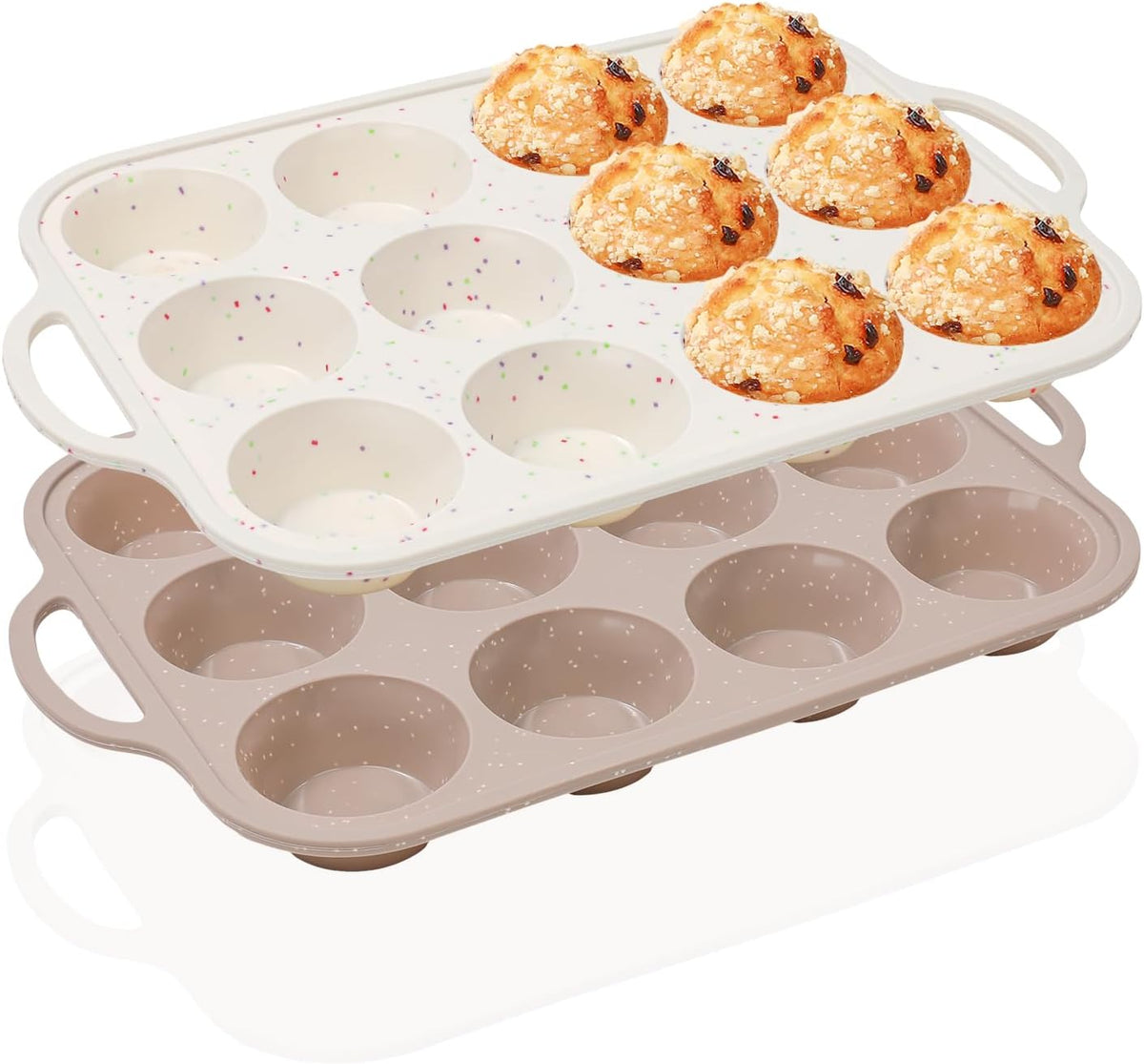 Vinino 2Pack Silicone Muffin Pans for Baking with Metal Reinforced Frame, 12 Cups Regular Size Nonstick Silicone Cupcake Pan