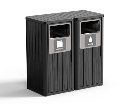 ROJIK 35" Tall Outdoor Trash Can,Weatherproof Resin Garbage Indoor Durable Lightweight,Suitable for Patio Office Kitchen,Easy to Clean,Assemble(Waste&Recycle, Black)