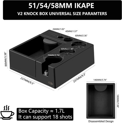 IKAPE Espresso Knock Box, Espresso Coffee Organizer Box Fit for Storage 51, 54, 58MM Espresso Tamper, Distributor, Portafilter & Puck Screen Accessories, Plastic Station Base(Black)