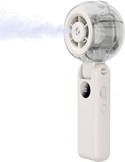 Portable Fan with Misting, Handheld Fan Rechargeable, LED Display, 100 Speed Stepless Control, 155° Foldable, 4 IN 1 Personal Mister Fan for Travel, Makeup, Concerts, Sports Events