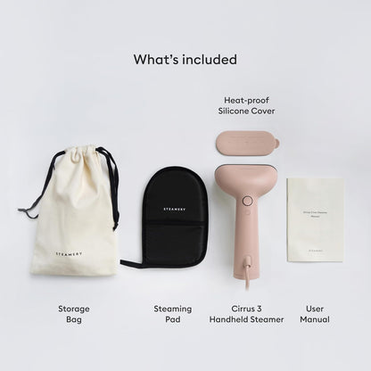 Steamery Handheld Clothes Steamer Cirrus 3, 1200W, US Plug, Heated Ironing Plate, Fast Heat Up, Garment Wrinkle Remover, Pink