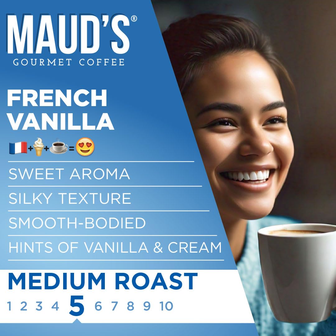 Maud's French Vanilla Coffee Pods, 100 ct, Medium Roast Coffee in Recyclable Single Serve Pods – 100% Arabica Coffee