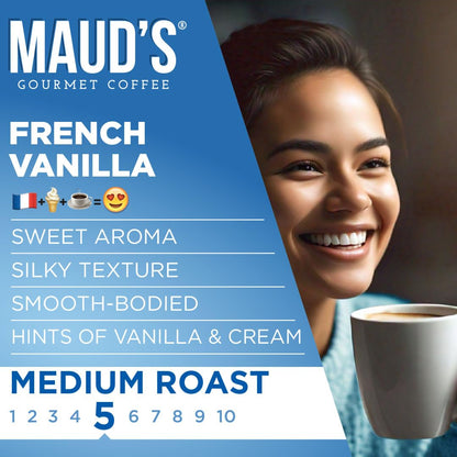 Maud's French Vanilla Coffee Pods, 100 ct, Medium Roast Coffee in Recyclable Single Serve Pods – 100% Arabica Coffee