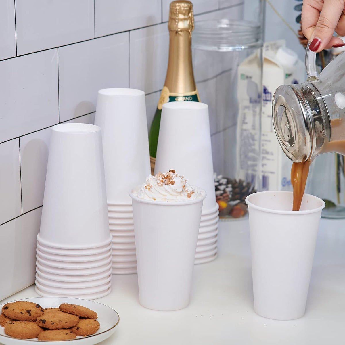 Litopak 210 Pack 16 oz Disposable Paper Coffee Cup, Hot/Cold Beverage Drinking Cups for Water, Paper Coffee Cups, White Hot Coffee Cups