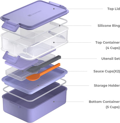 linoroso Stackable Bento Box Adult Lunch Box | Meet All You On-the-Go Needs for Food, Salad and Snack Box, Premium Bento Lunch Box for Adults Include Utensil Set, Dressing Containers - Veri Peri
