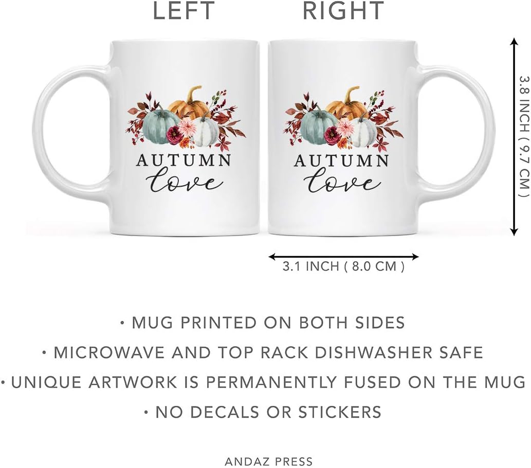 Andaz Press Fall Burgundy Marsala 11oz. Ceramic Coffee Tea Mug, Autumn Love, 1-Pack, Pumpkin Floral Leaves Graphic, Birthday, Friend, Family