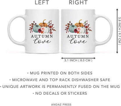 Andaz Press Fall Burgundy Marsala 11oz. Ceramic Coffee Tea Mug, Autumn Love, 1-Pack, Pumpkin Floral Leaves Graphic, Birthday, Friend, Family