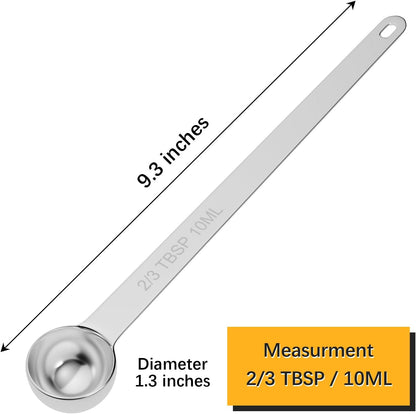 2PCS 2/3Tbsp(2tsp, 10ml) Extra Long Handle Measuring Spoon, Single Stainless Steel Individual Measure Scoop Only