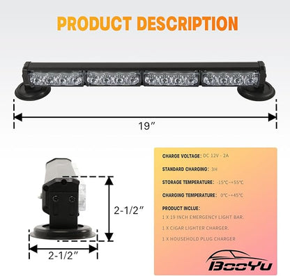 19" Red/Blue Police Emergency Strobe Lights Bar for Trucks/Vehicle/Car, Portable Mini Roof Top Plow Hazard Flash Beacon Warning Light w/Magnetic Base