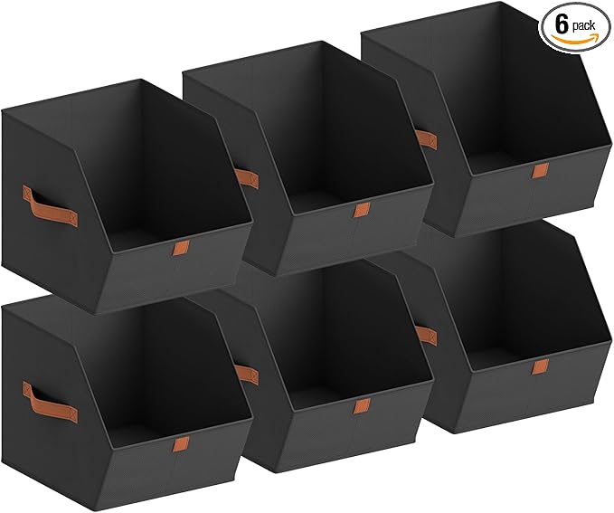 Homsorout Fabric Closet Storage Cubes - 6 Pack Square Storage Bins with Dual Handles for Clothes, Towels, Toys, Cube Storage Organizers for Bedroom, Nursery, Shelves, Closet, Small Spaces, Black