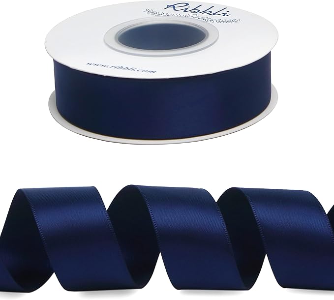 Ribbli Navy Double Faced Satin Ribbon,1” x Continuous 25 Yards,Use for Bows Bouquet,Gift Wrapping,Baby Shower,Floral Arrangement