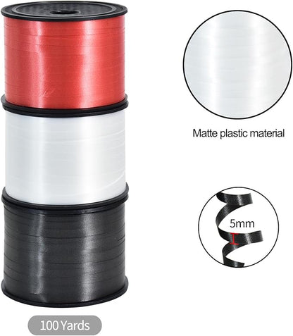 TONIFUL 300 Yards Curling Ribbon-Balloon Ribbon-Balloon String for Art&Craft Decor,Gift Wrapping,Ribbons and Bows for Christmas New Year Birthday Gifts Graduation Supplies (Black Red White)