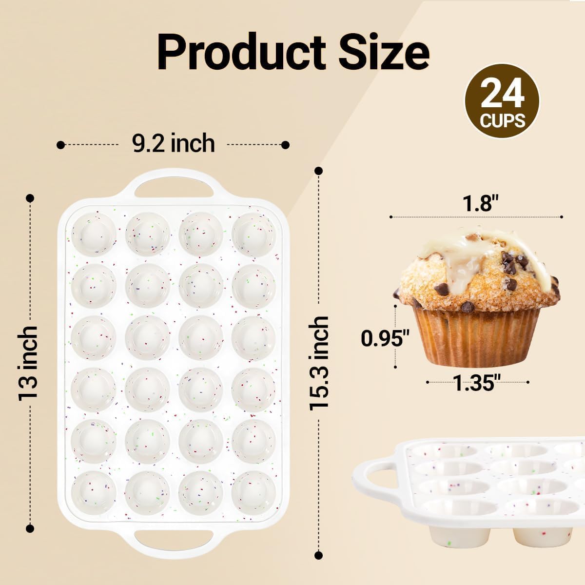 FUNBAKY Silicone Mini Muffin Pan, Metal Reinforced Frame 24 Cups Nonstick Mini Cupcake Pans with Handles Easy to Move for Baking Muffin, Cupcake, Egg Bites Oven Safe, Silicone Molds 2 Pack Confetti