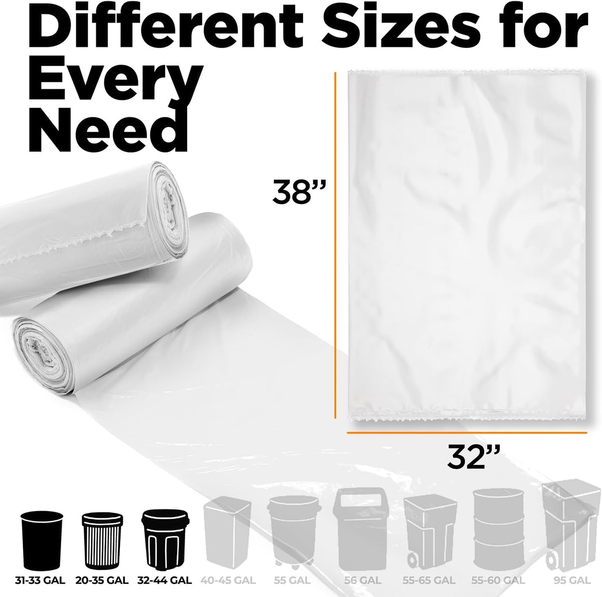 30-33 Gallon Clear Trash Bags Heavy Duty (250 COUNT) - Clear Recycling Garbage Bags 30+ Gallon, 32 Gallon - Made in USA