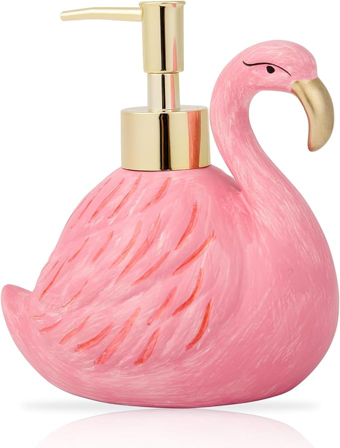 Cute Flamingo Lotion Dispenser - Refillable Hand Liquid Soap Dispenser with Pump for Bathroom Decor, Dish Soap Bottle for Kitchen Countertop 360ml/12.2oz, Birthday Thanksgiving