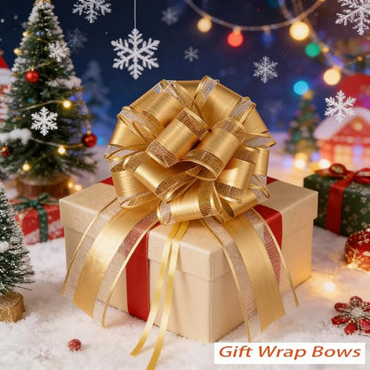 Gold Bows for Gift Wrapping, 6PCS Gift Bows for Wedding, Christmas, Birthday Decor, Gift Basket & Party Decorations, 6 Inches (Light Gold)