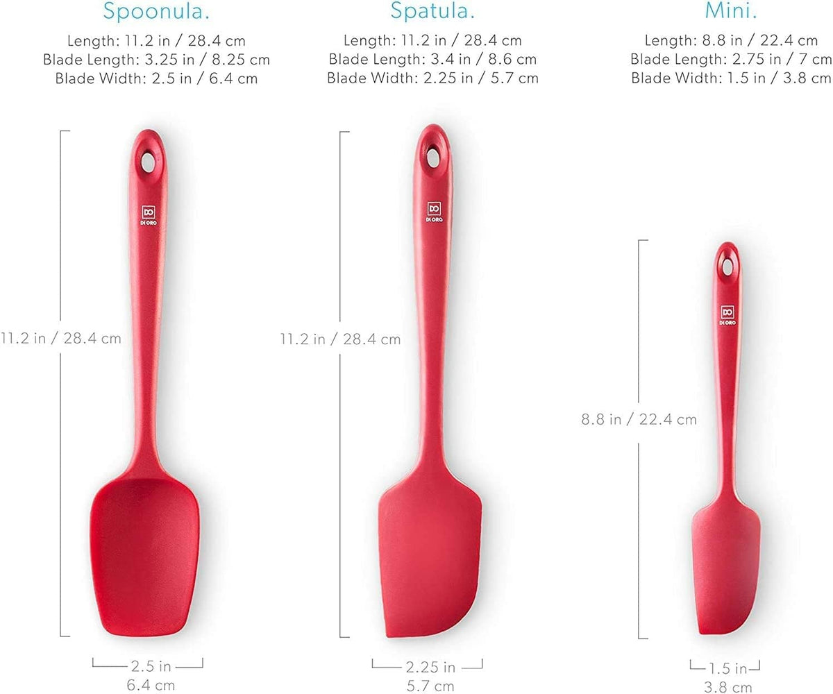 di Oro Living Silicone Spatula Set - 3-piece 600F Heat-Resistant Baking Spoon & Spatulas - Ergonomic Easy-to-Clean Seamless One-Piece Design