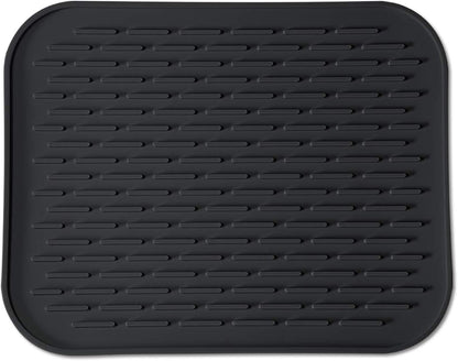 Silicone Dish Drying Mat for Multiple Usage,Easy clean,Eco-friendly,Super Sturdy Silicone Dish Drying Mat and Trivet, Dishwasher Safe, Heat Resistant (Black, S 11.6×9.3inch)